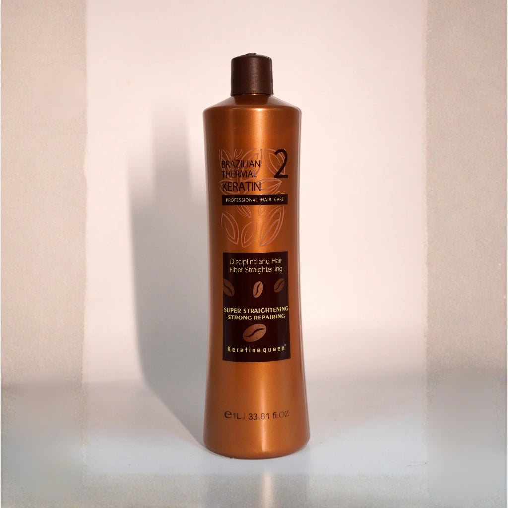 Keratin Queen Step 2 Brazilian thermal keratin treatment for hair straightening, strengthening and fiber repair, professional salon hair care bottle 1L