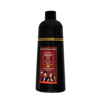 Black bottle of Keratin Queen Argan Speedy Hair Color Shampoo (Brown), 420ml plant-based argan oil hair dye shampoo for covering gray hair