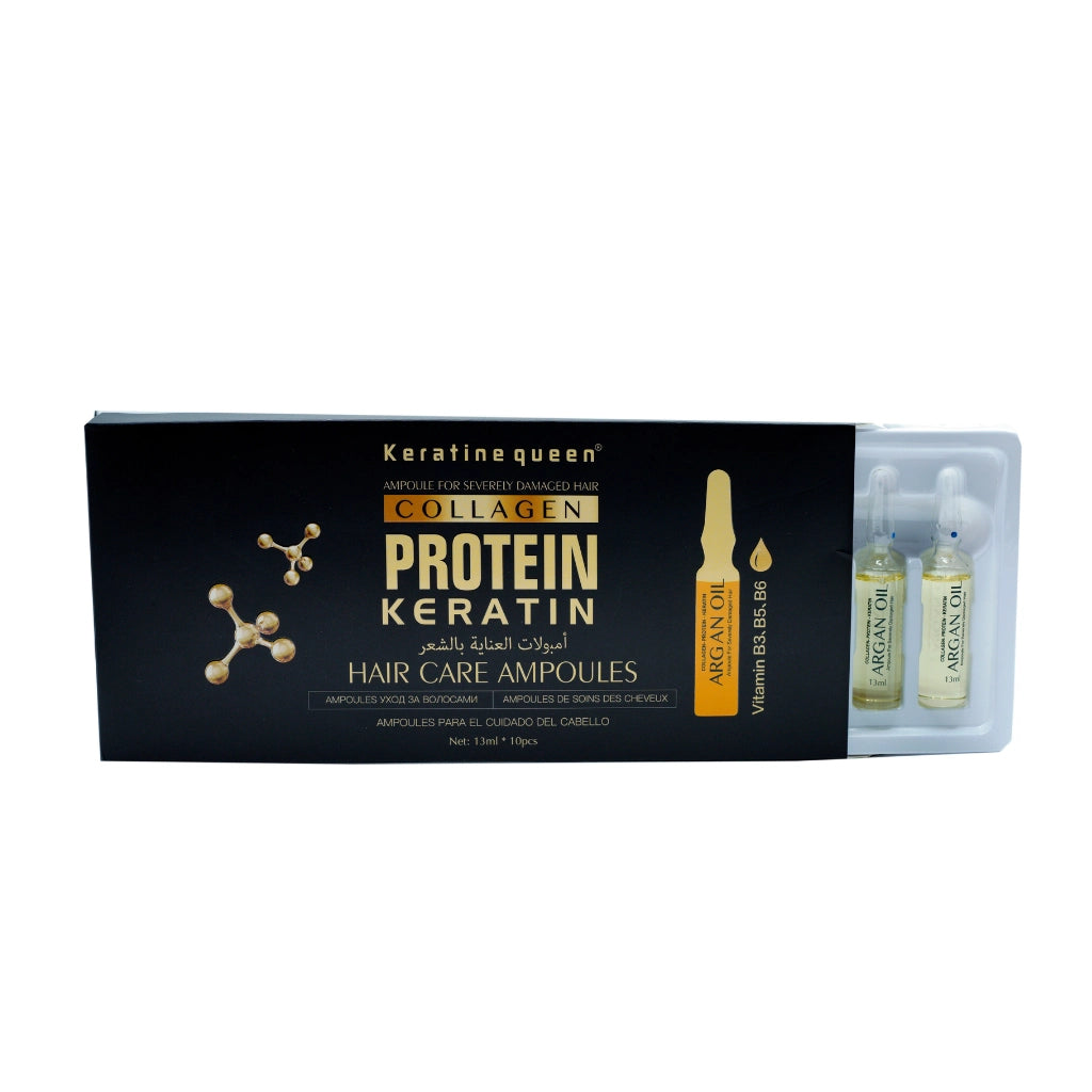 Keratin Queen collagen protein keratin hair care ampoules box with argan oil, intensive salon treatment for severely damaged hair repair, 13ml ampoules pack of 10
