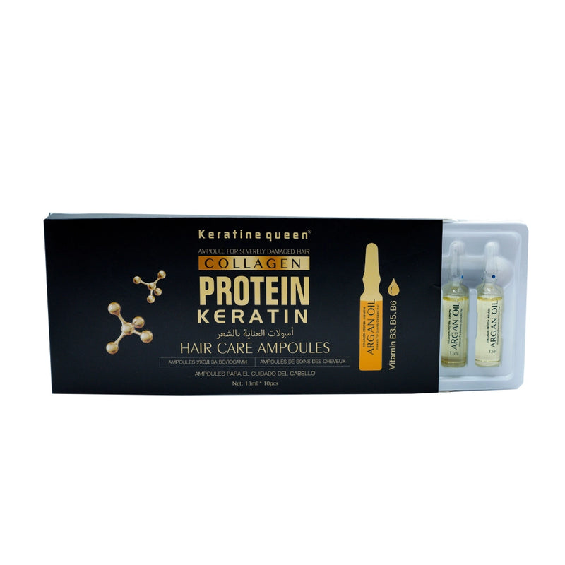 Keratin Queen collagen protein keratin hair care ampoules box with argan oil, intensive salon treatment for severely damaged hair repair, 13ml ampoules pack of 10