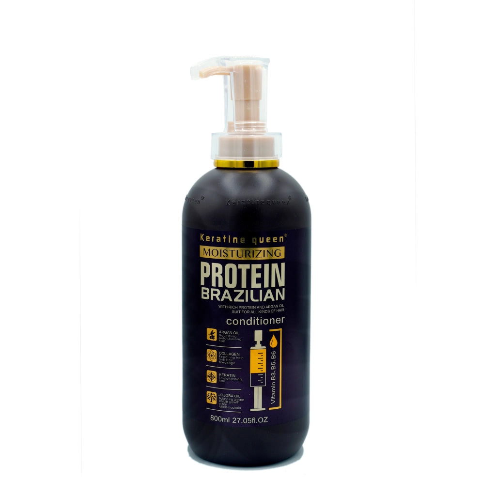 Keratin Queen moisturizing protein Brazilian conditioner bottle with pump, professional salon hair care for hydration, smoothness and frizz control with keratin and argan oil 800ml