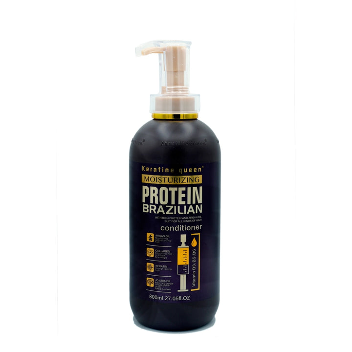 Keratin Queen moisturizing protein Brazilian conditioner bottle with pump, professional salon hair care for hydration, smoothness and frizz control with keratin and argan oil 800ml
