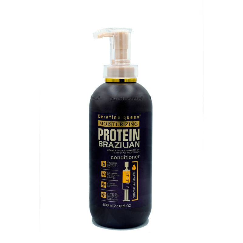 Keratin Queen moisturizing protein Brazilian conditioner bottle with pump, professional salon hair care for hydration, smoothness and frizz control with keratin and argan oil 800ml