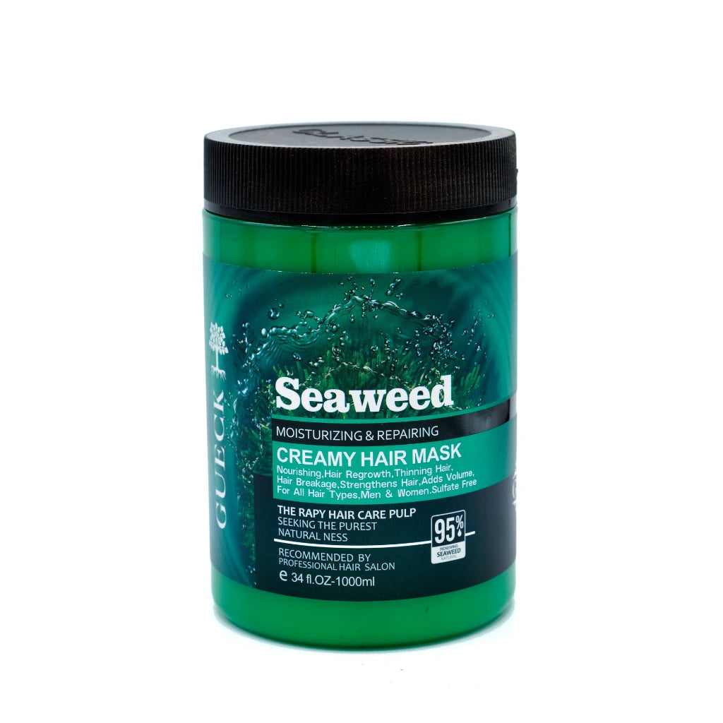 Seaweed creamy hair mask jar, moisturizing and repairing deep conditioning treatment enriched with seaweed extract, designed for nourishing dry and damaged hair, adding volume and reducing frizz 1000ml